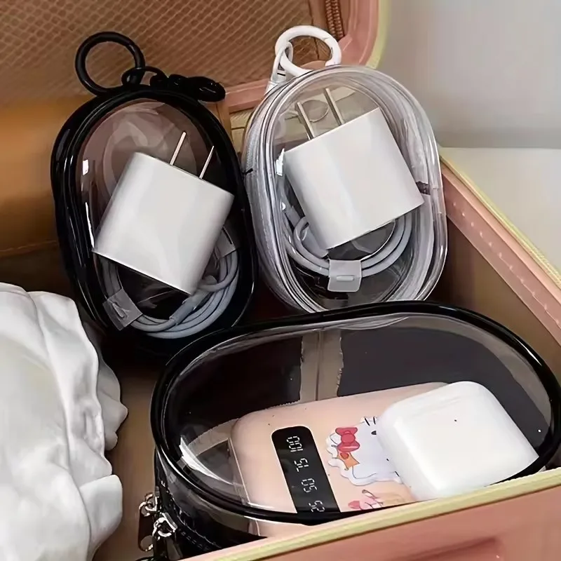 Cable Winder Keychain - Tas Penyimpanan Mini Transparan Portabel dengan