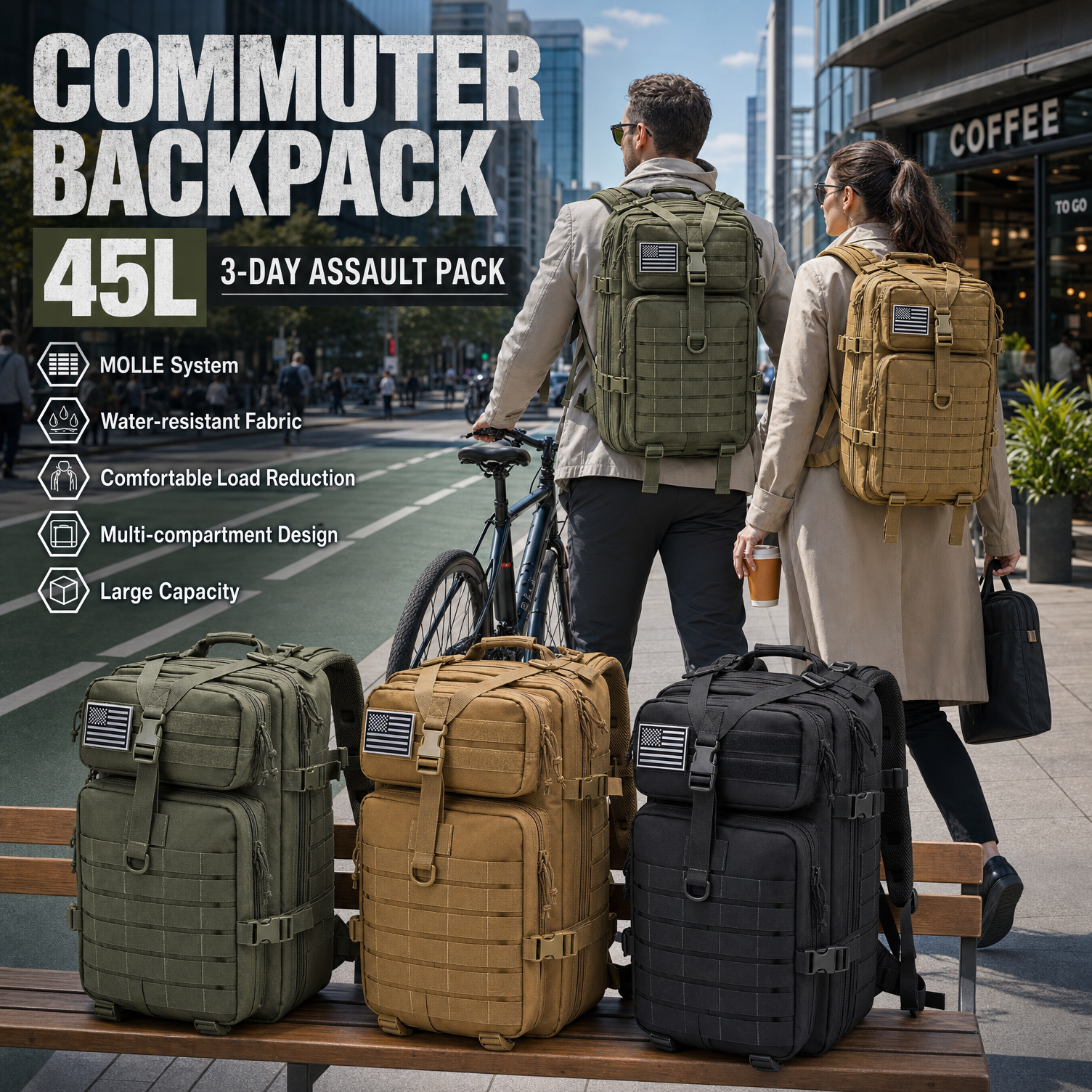 Edc Everyday Carry Bag - Ransel Taktis Pria 45L, Tas Bug