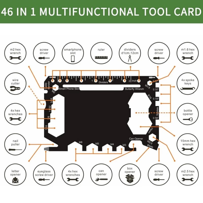Multitool Credit Card - Alat serbaguna 46 dalam 1 ukuran