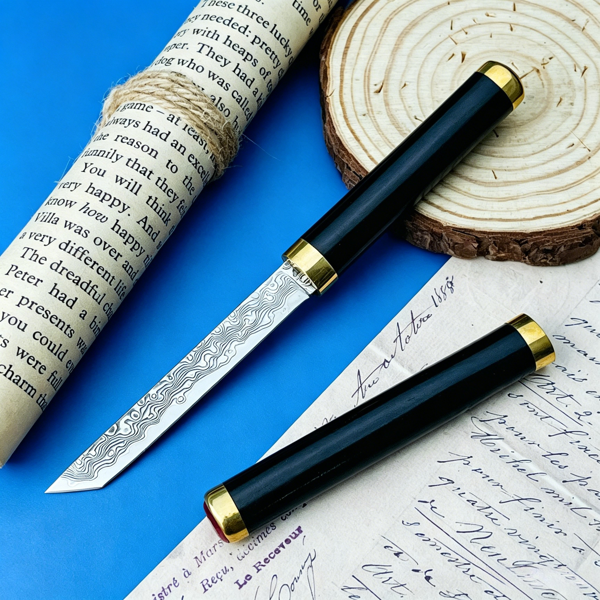 Everyday Carry (Edc) Knife - Pisau Lipat Sehari-hari, Bilah Baja Damaskus,