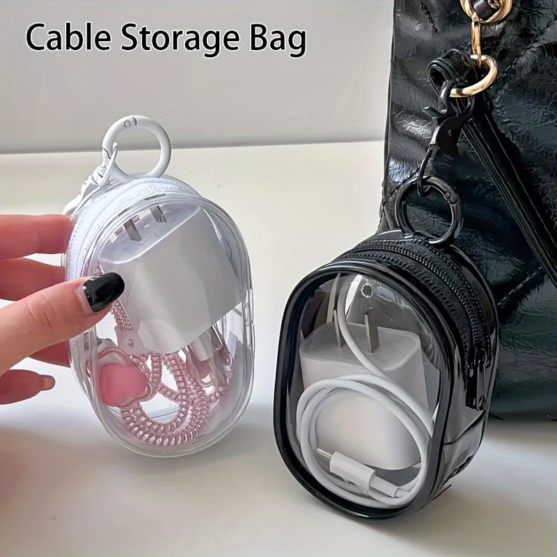 Cable Winder Keychain - Tas Penyimpanan Mini Transparan dengan Resleting